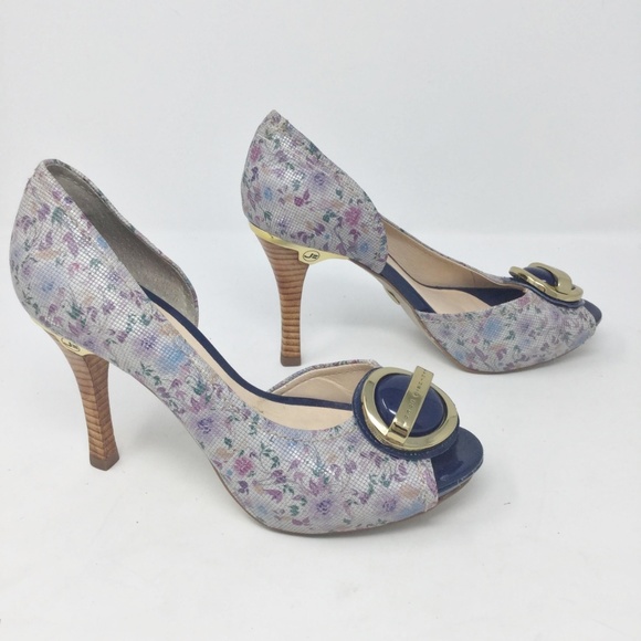Jorge Bischoff Open Toe Blue Heel Pumps Sz Euro 34 - Picture 5 of 8